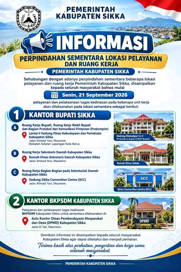 Perpindahan Sementara Lokasi Pelayanan dan Ruang Kerja
